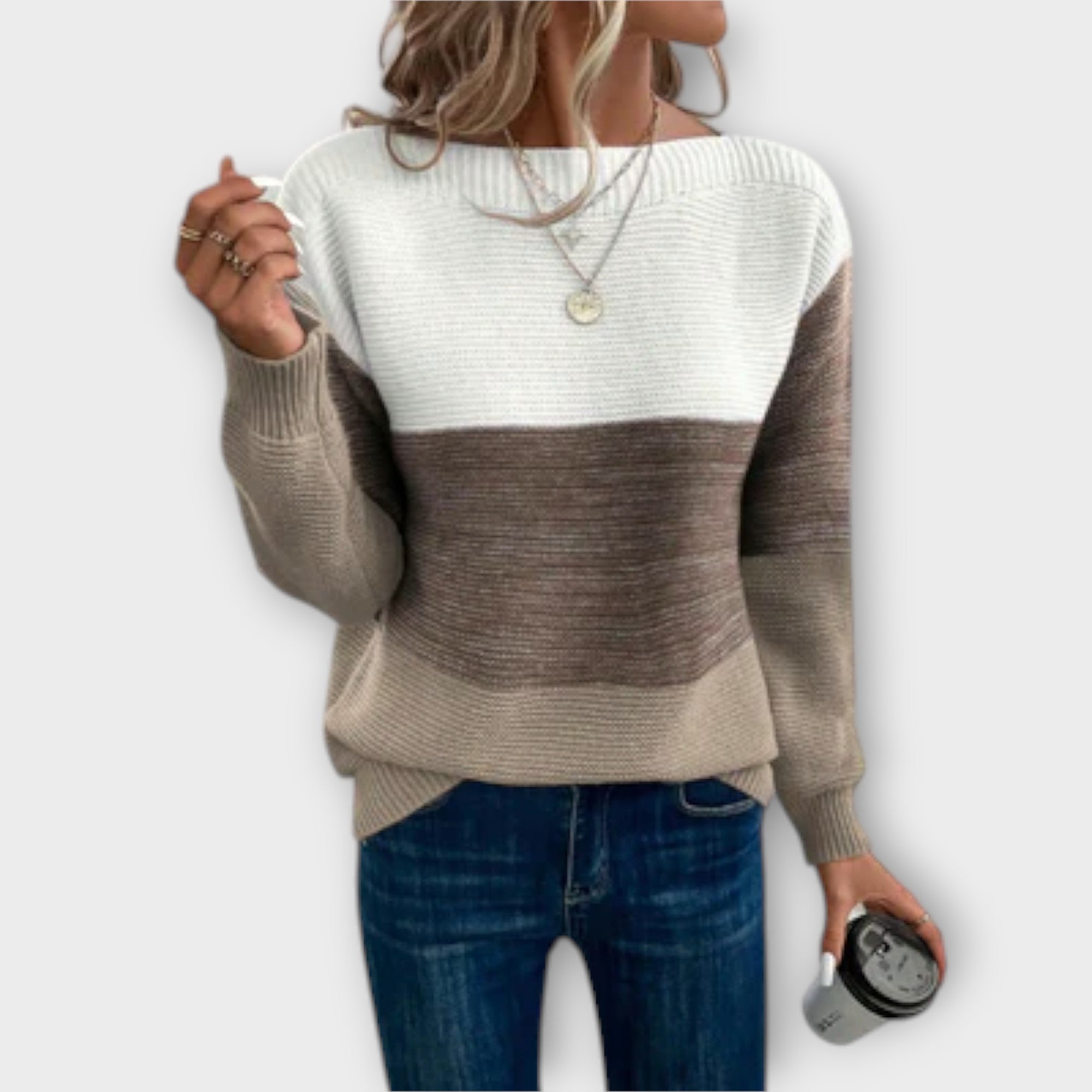 Aurora - Eleganter dreifarbiger Patchwork-Pullover