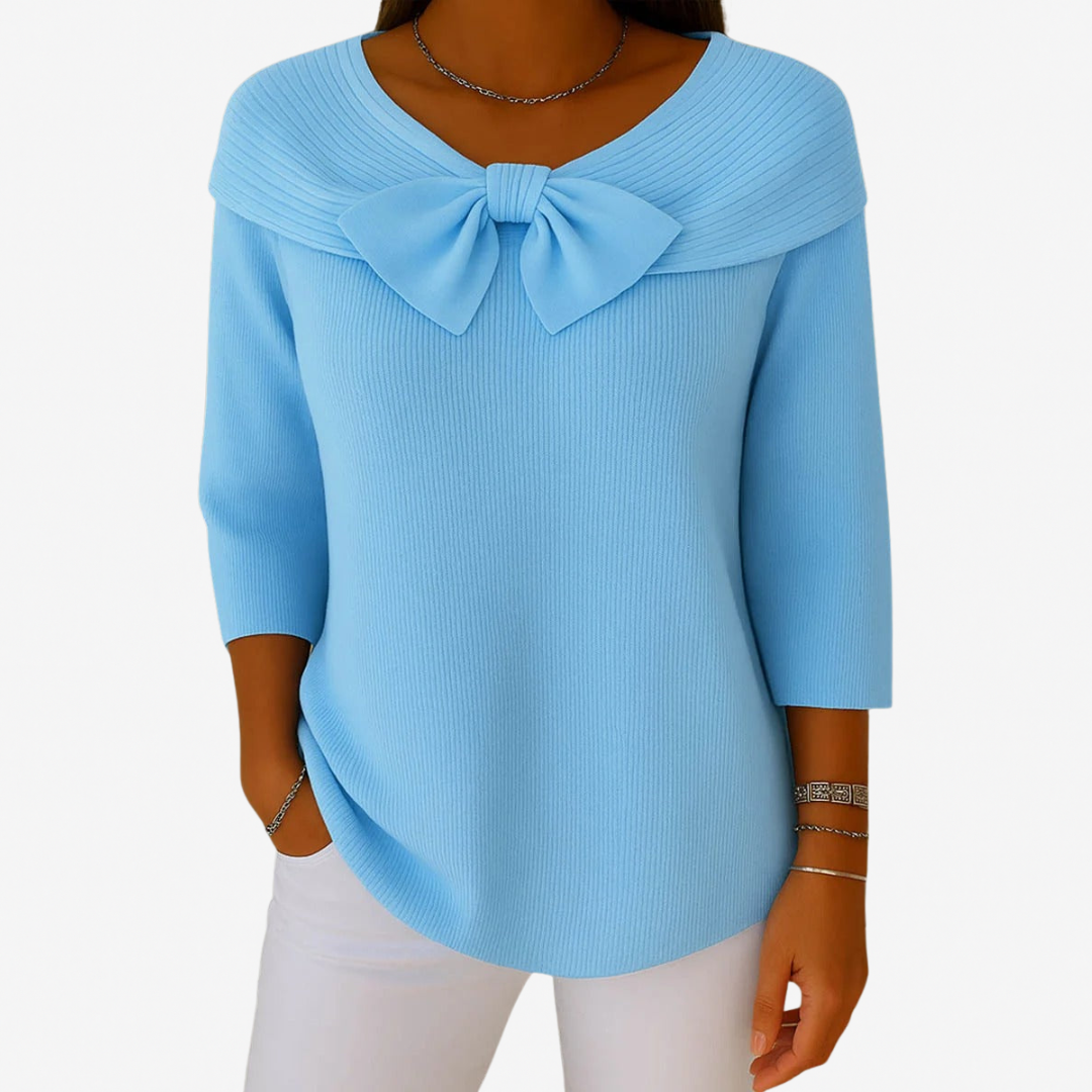 Sophie – Damenpullover mit Schleife und Rundhalsausschnitt
