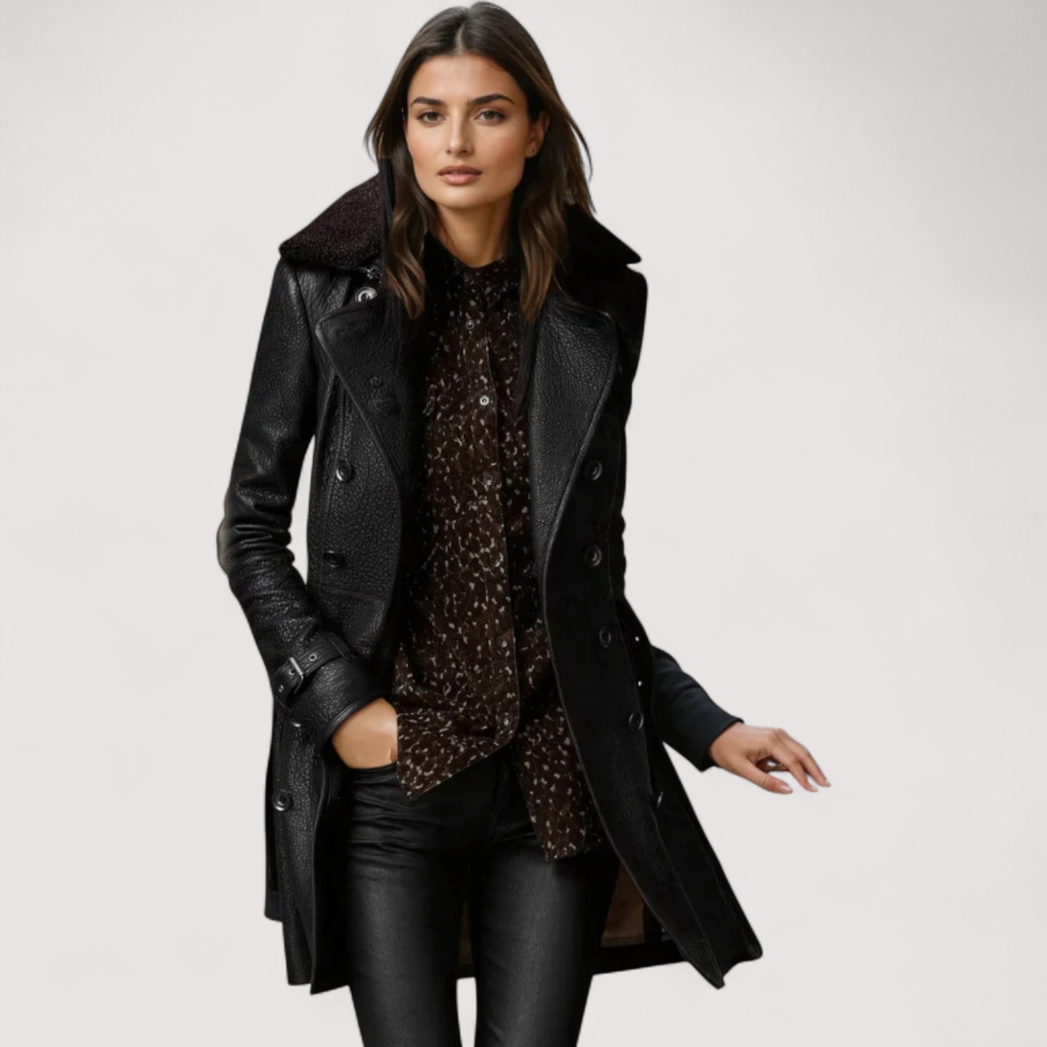 Valentina | Eleganter Ledermantel in 3/4-Länge