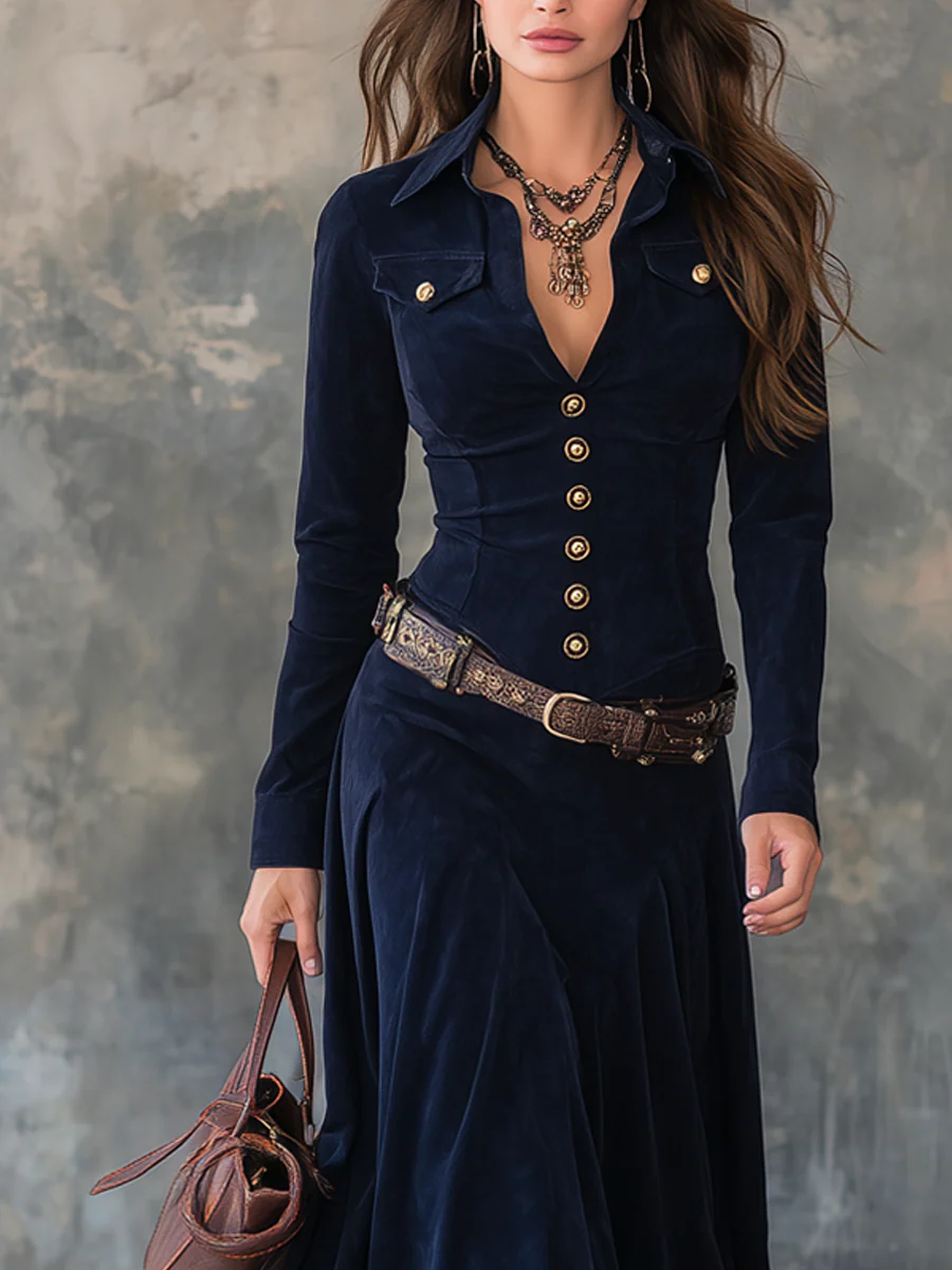 Eliane | Lange Suedine-Kleid mit Schlitz