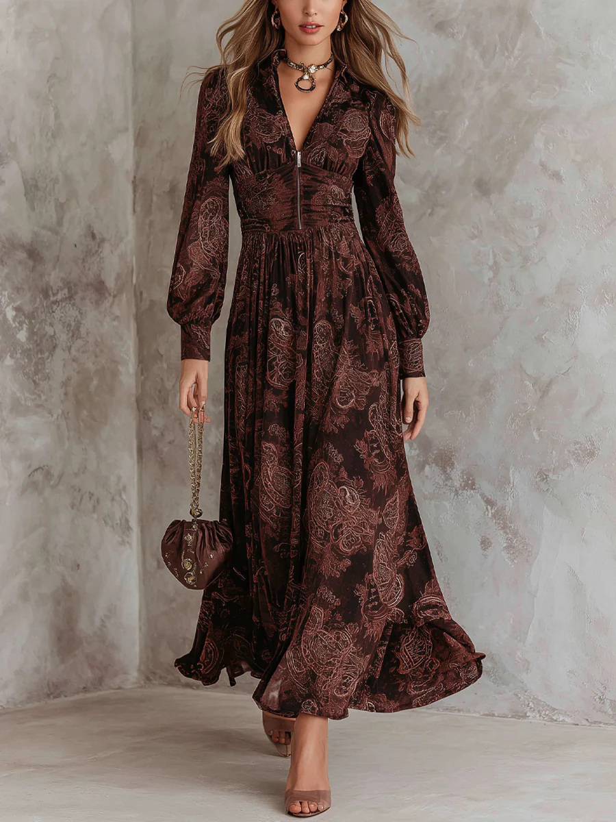 Saskia™ Paisley Reißverschluss Maxi-Kleid